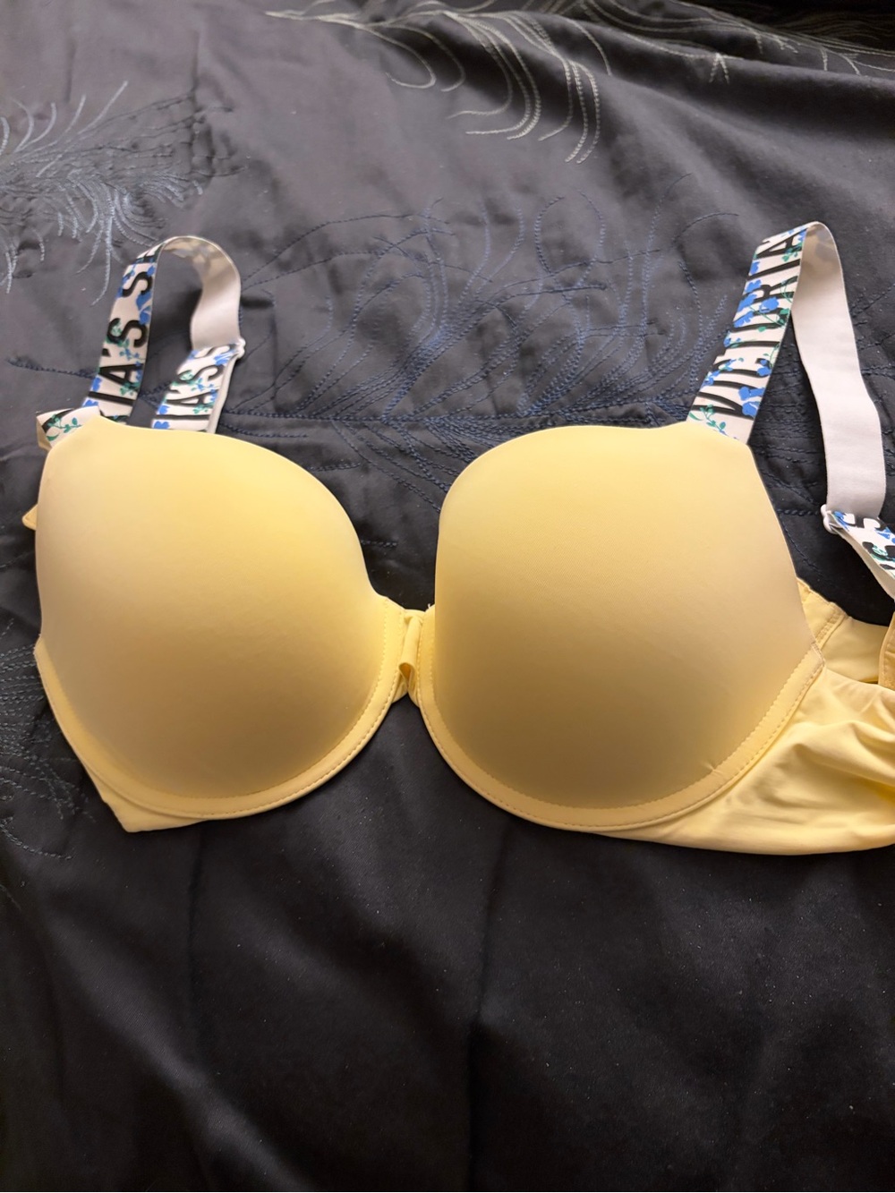 Victoria's Secret Yellow Padded Underwire Bra with Printed Straps 36C